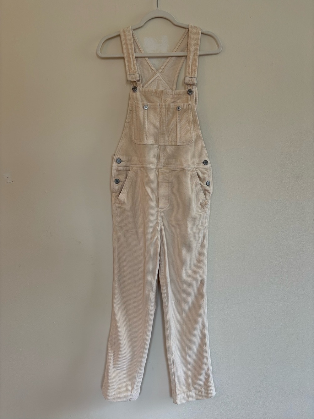 Free People Cream Corduroy Overalls Jumpsuit